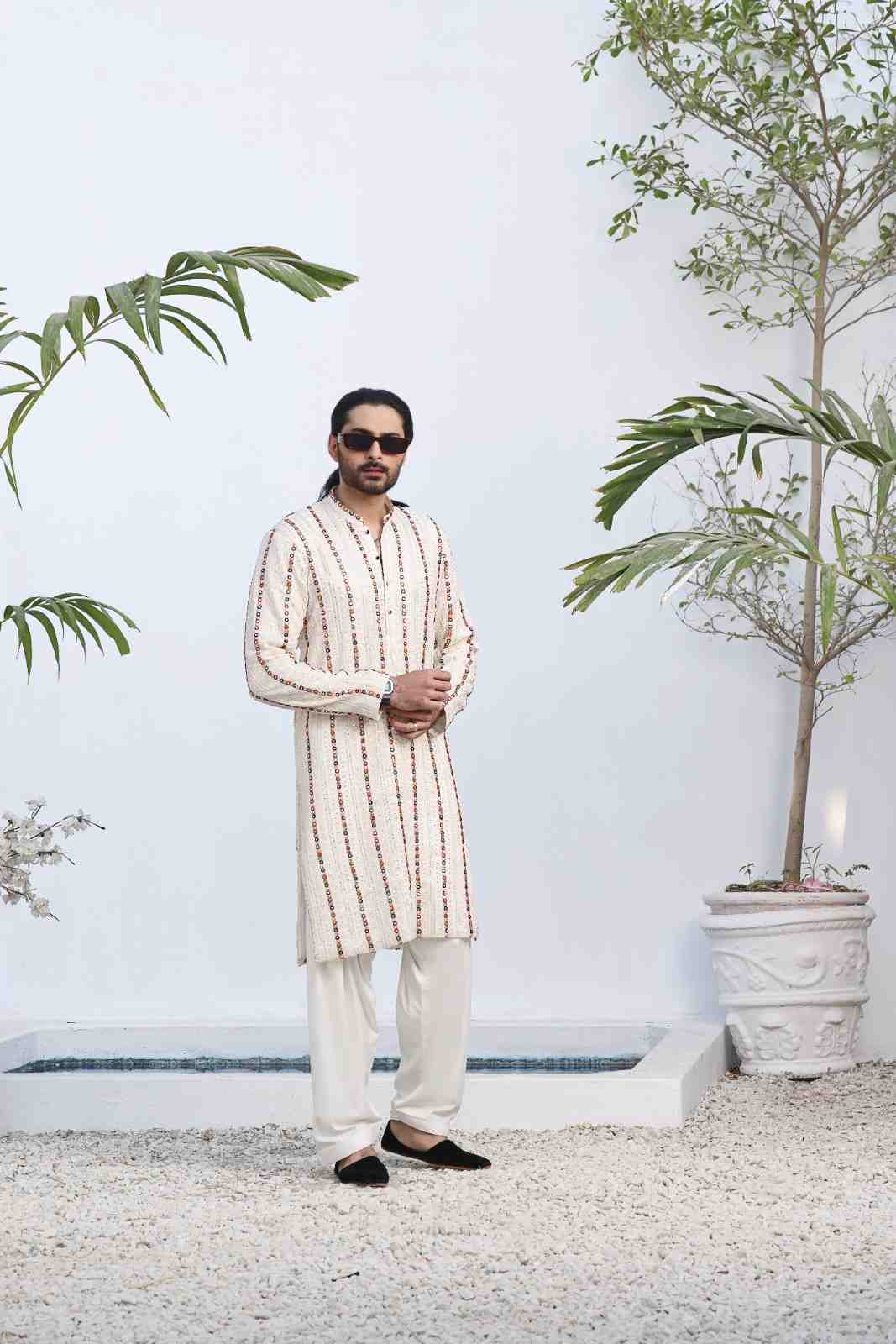Timeless Trend: Elegance Embroidered Colorful Beads Kurta Shalwar