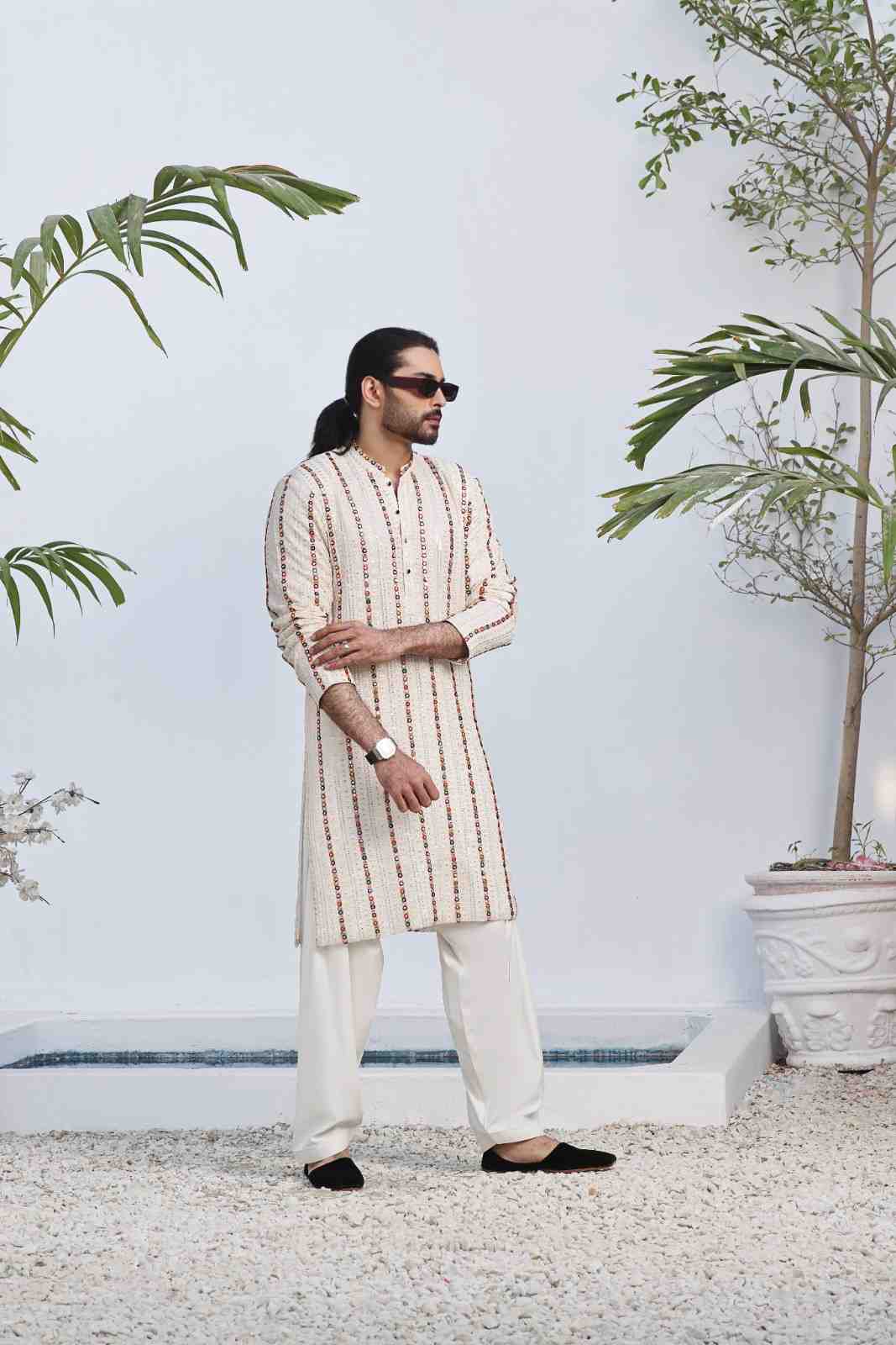 Timeless Trend: Elegance Embroidered Colorful Beads Kurta Shalwar