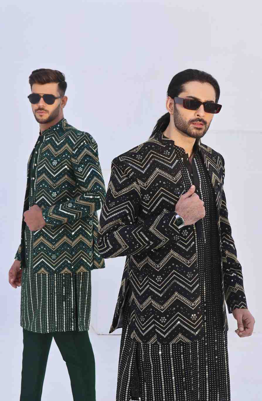 Geometric zigzag Prince Coat Black