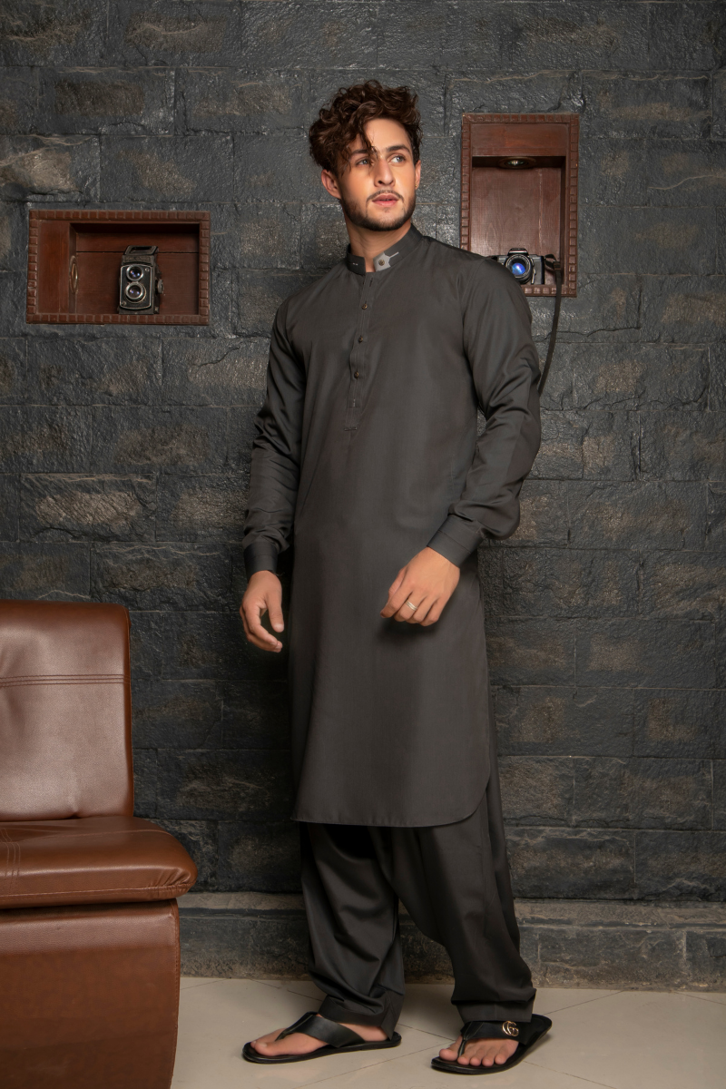 Charcoal Grey Kameez Shalwar