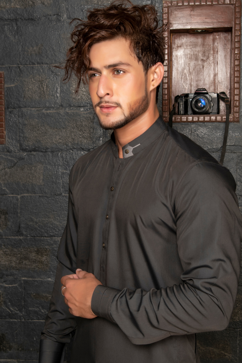 Charcoal Grey Kameez Shalwar