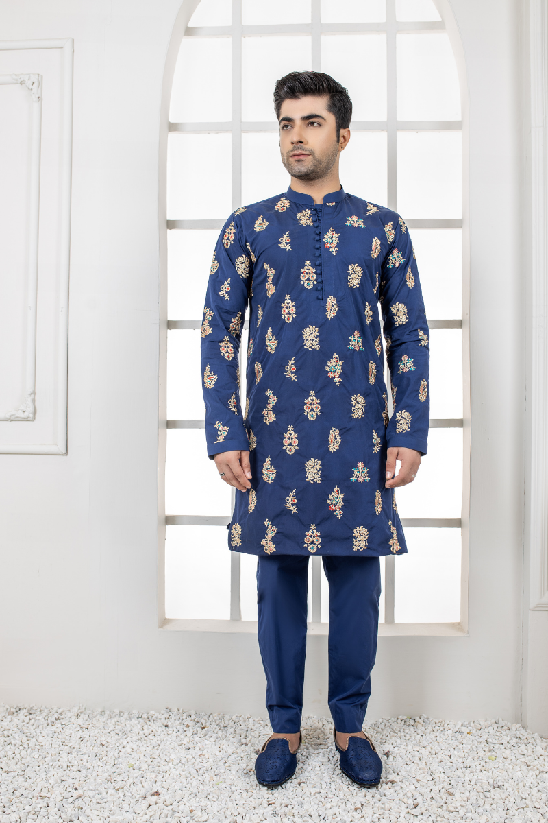 Al Aris Embroided Blue Kurta Pajama