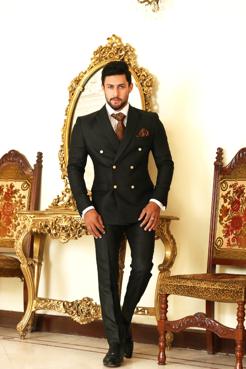 Double Breasted Black Suit