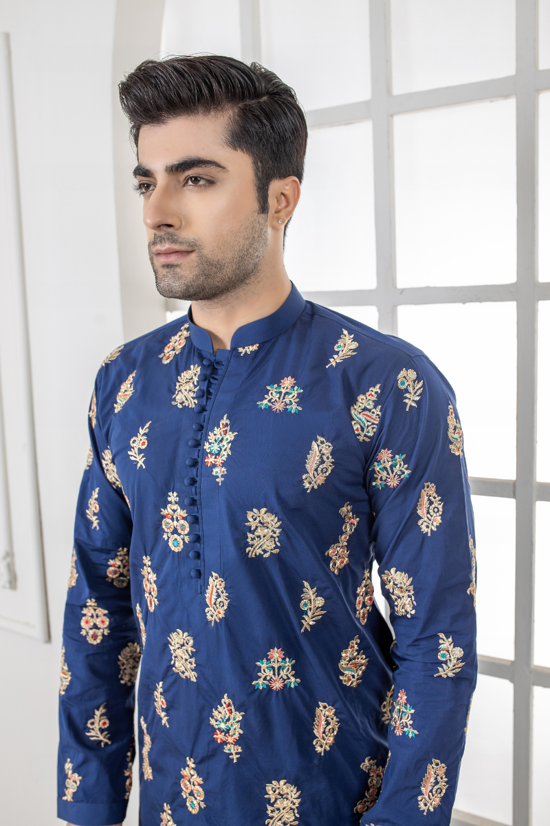 Al Aris Embroided Blue Kurta Pajama