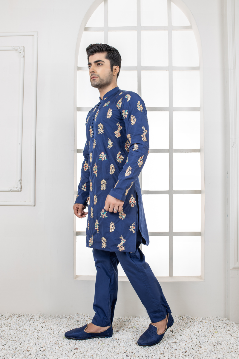 Al Aris Embroided Blue Kurta Pajama