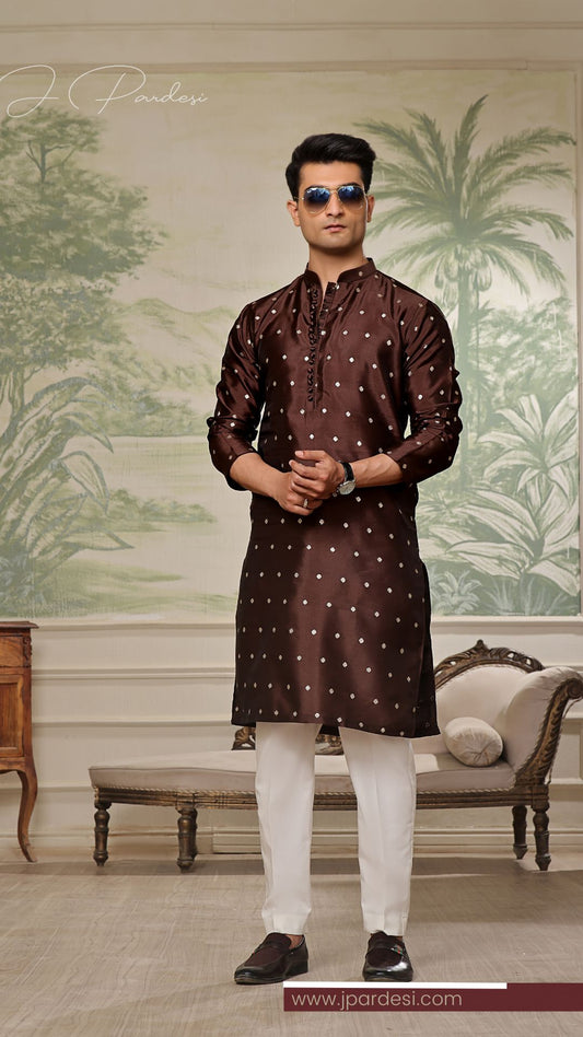 Gold embroidered Kurta Banarsi fabric Festive Eid Collection