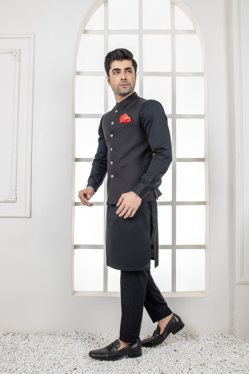 Al Aris Plain Black Men’s Waistcoat