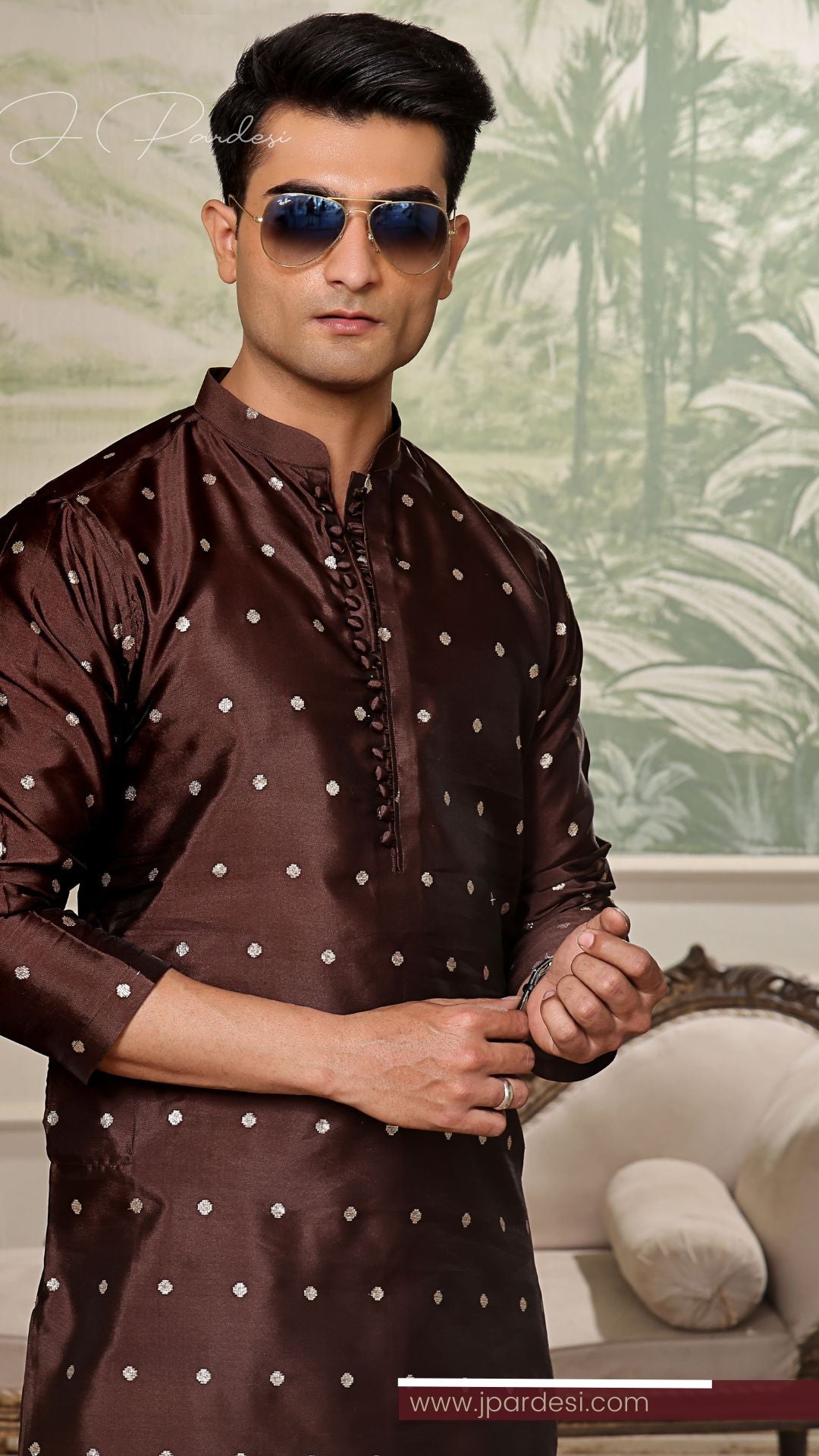 Gold embroidered Kurta Banarsi fabric Festive Eid Collection