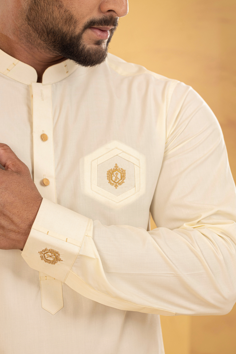 Cream Embroided Shalwar Kameez