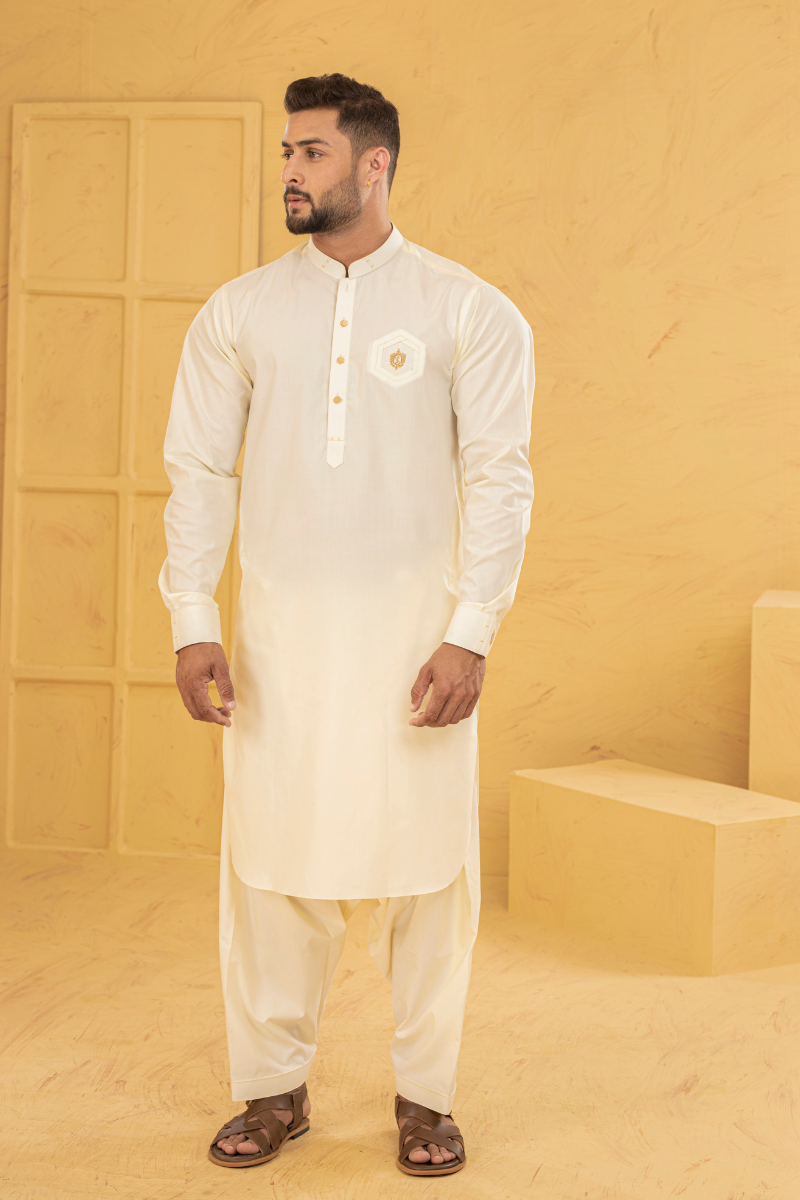 Cream Embroided Shalwar Kameez