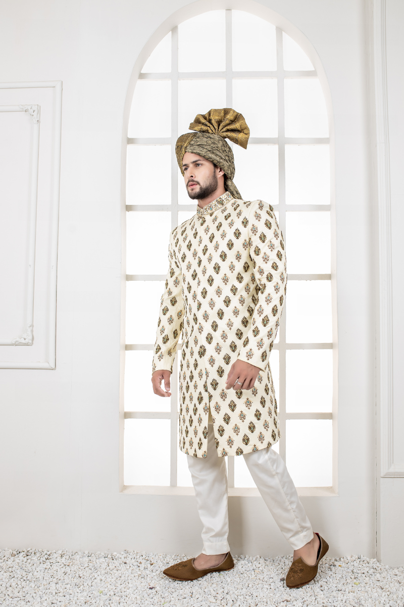 Al Aris Beige Embroided Sherwani