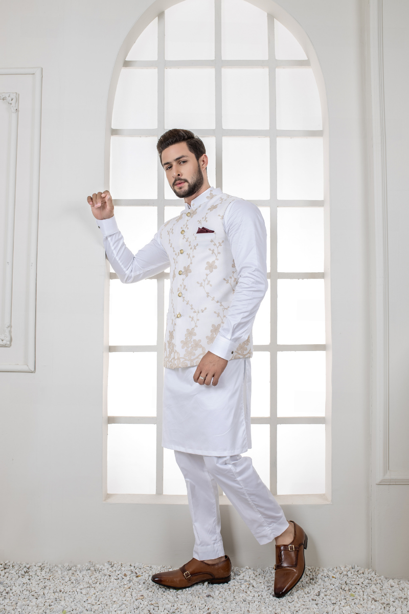 Al Aris Embroided White Men’s Waistcoat