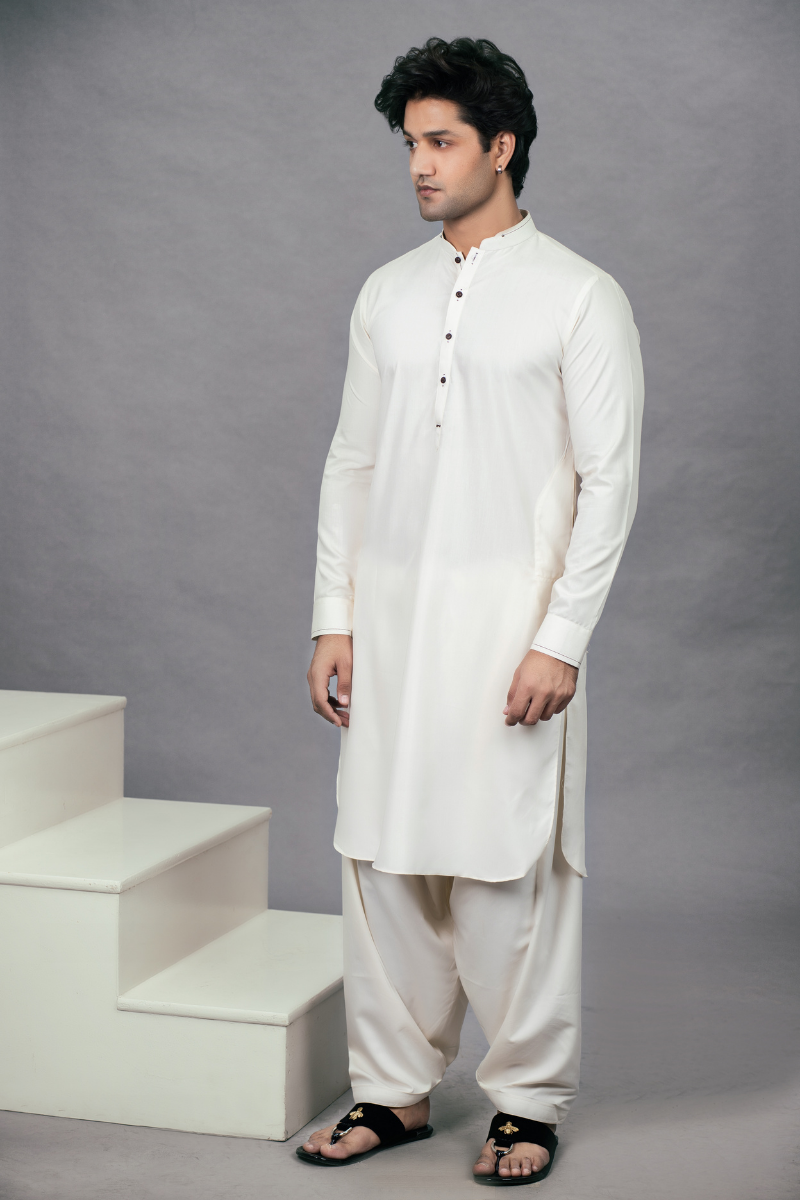 White Shinny Cotton Shalwar Kameez