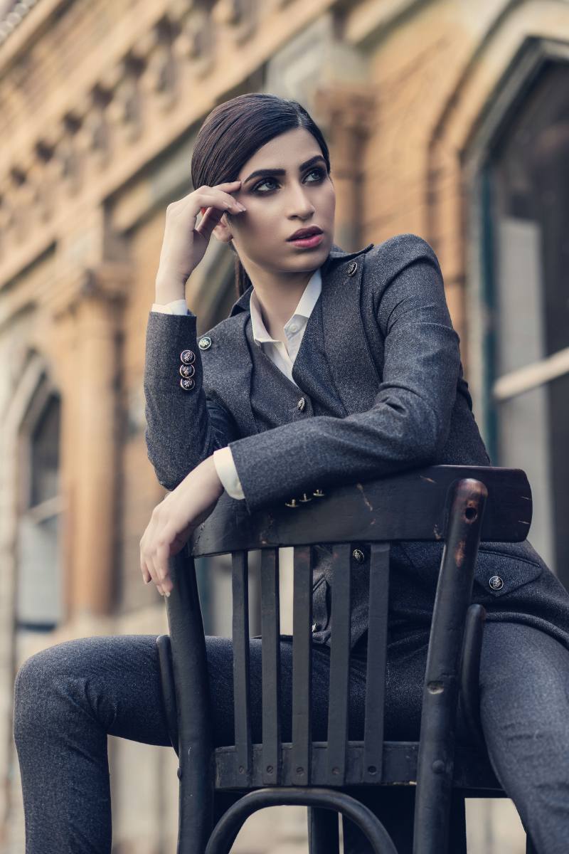 Women's Brown Textured Long Coat With Waistcoat Pant