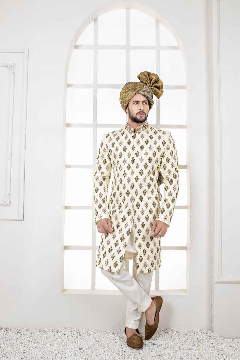 Al Aris Beige Embroided Sherwani