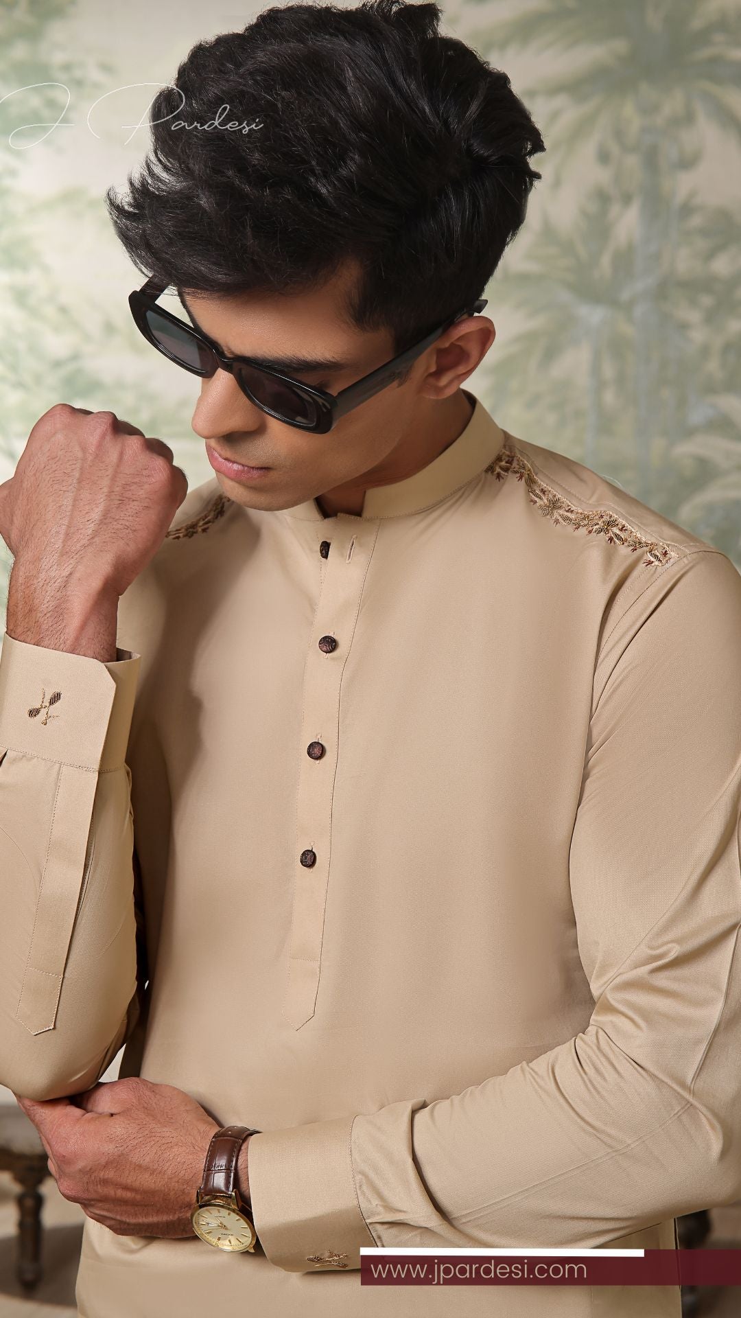 Desert Sands Hand-Embroidered Skin-Tone Kurta Pajama Festive Collection