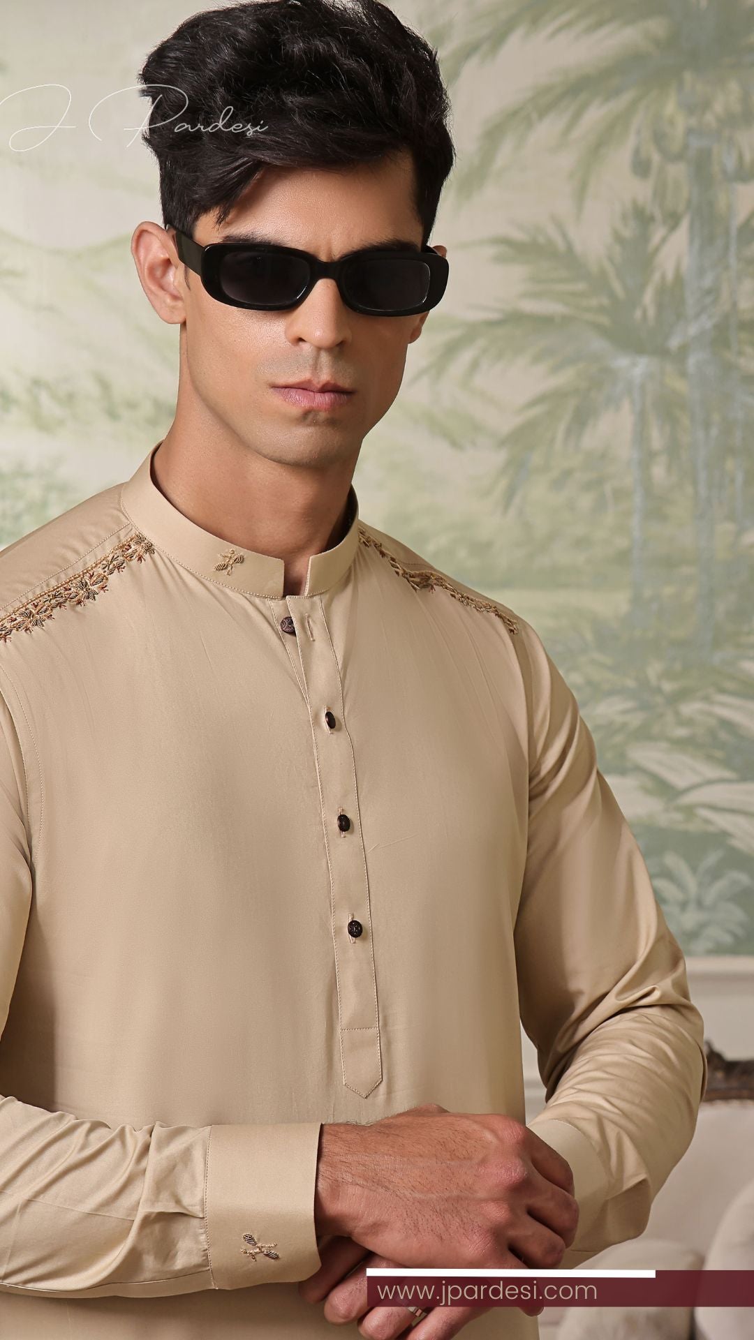 Desert Sands Hand-Embroidered Skin-Tone Kurta Pajama Festive Collection