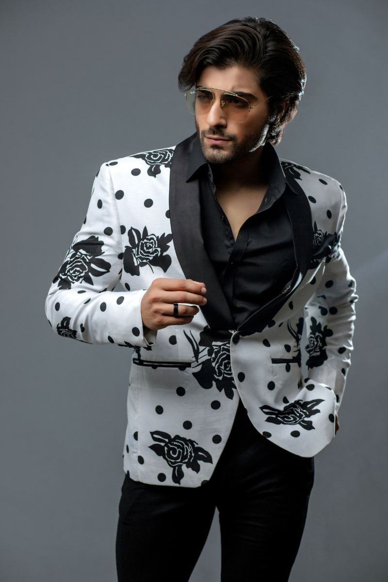 Exquisite Men’s Black White Partywear Jacket