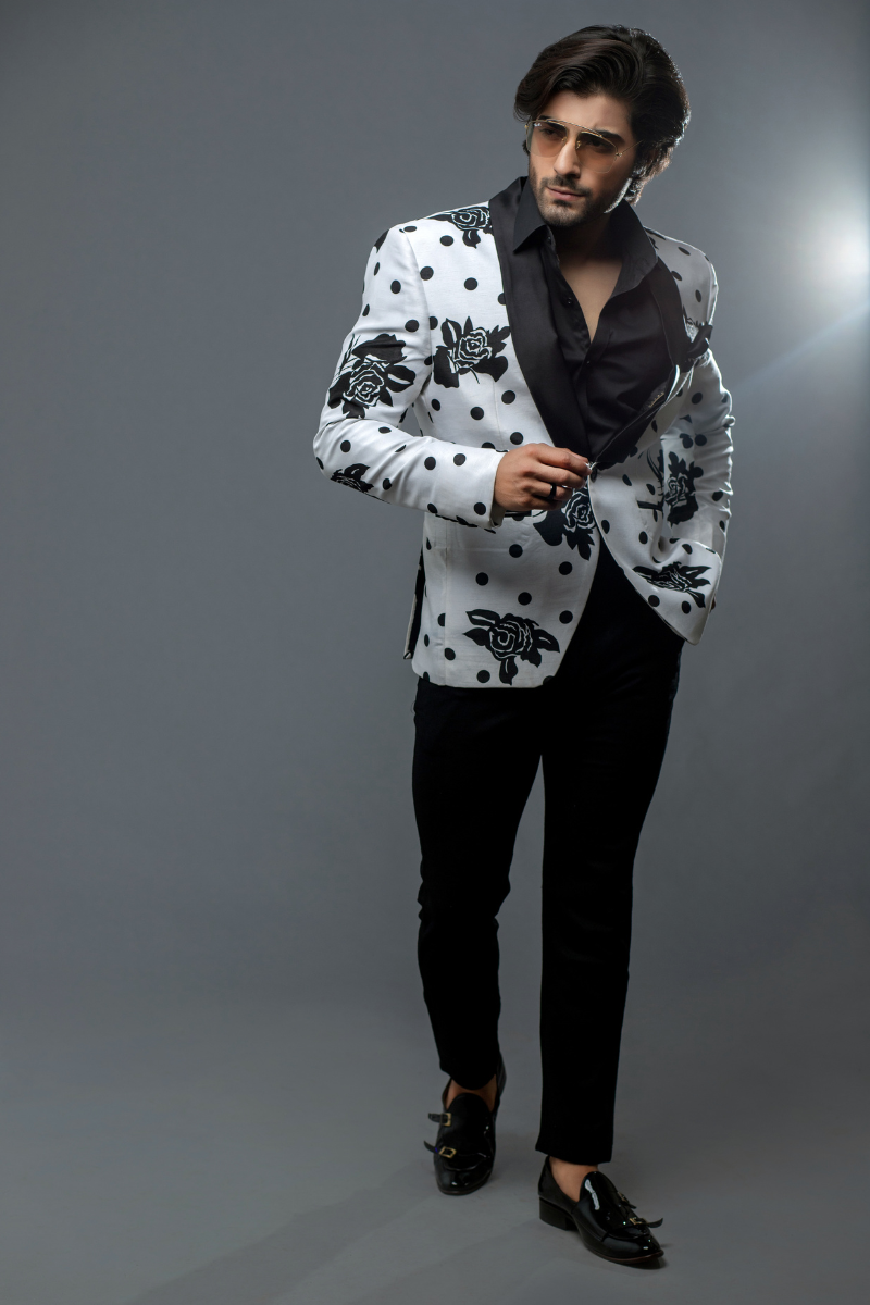 Exquisite Men’s Black White Partywear Jacket