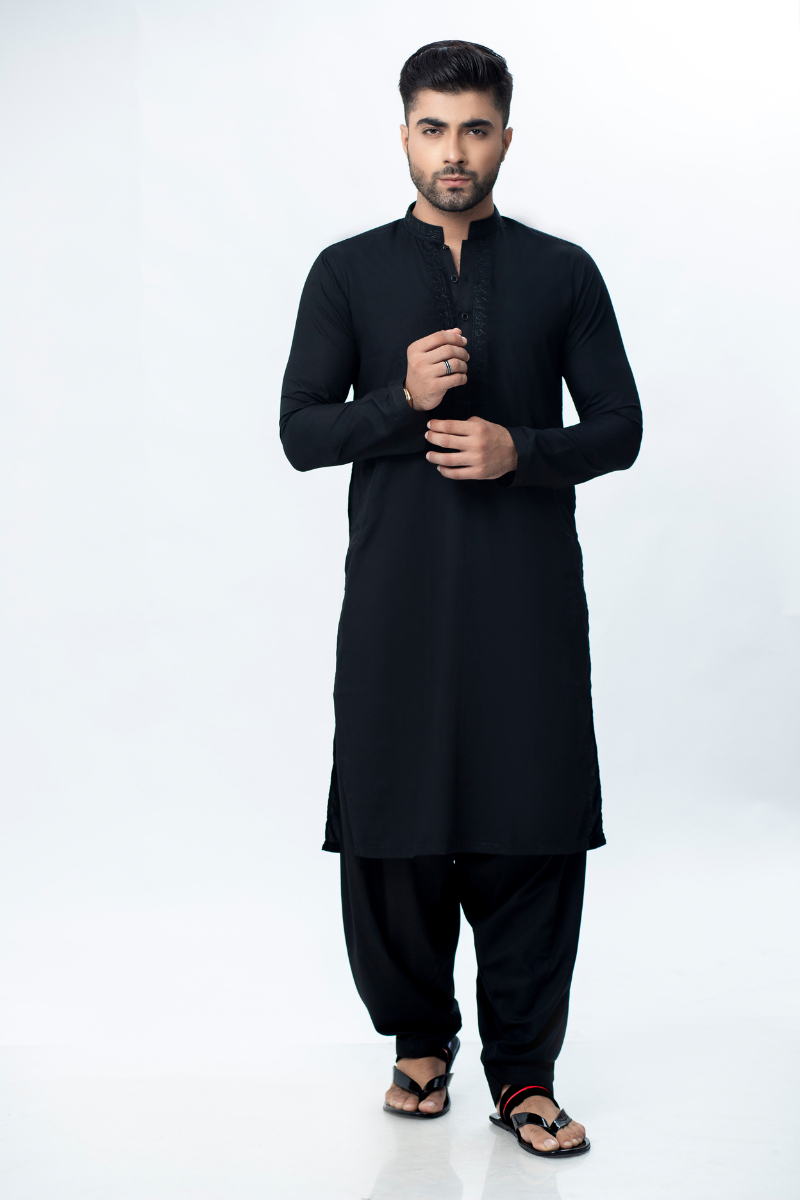 Prezzo Black Embroidered Kameez Shalwar