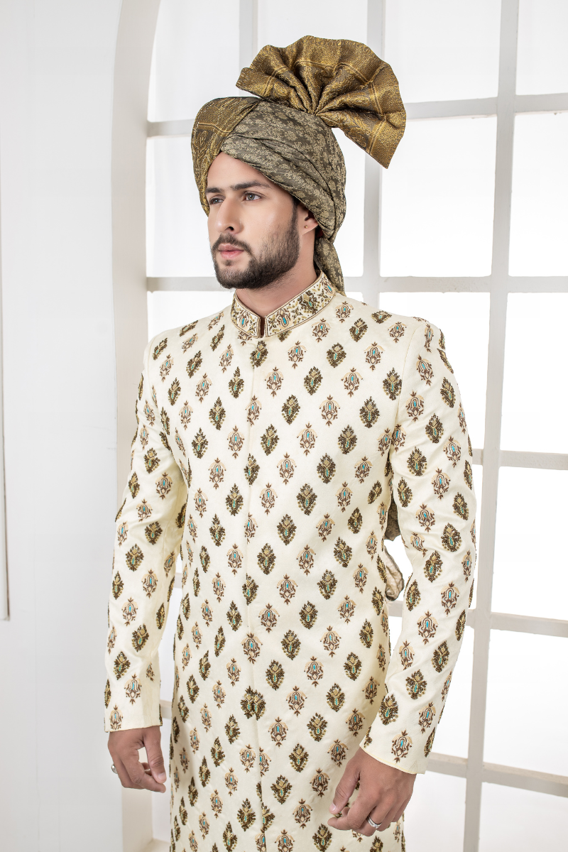 Al Aris Beige Embroided Sherwani