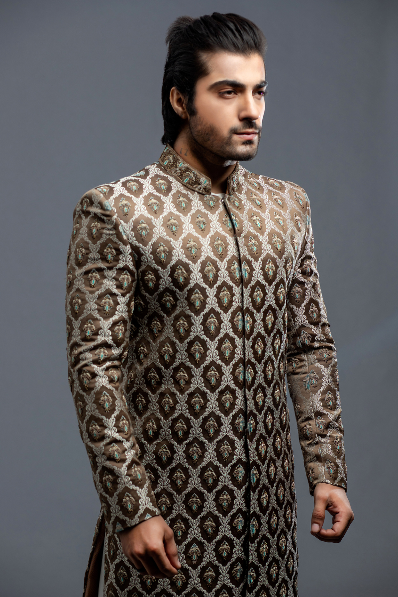 Exquisite Men’s Grey Hand Embroided Sherwani