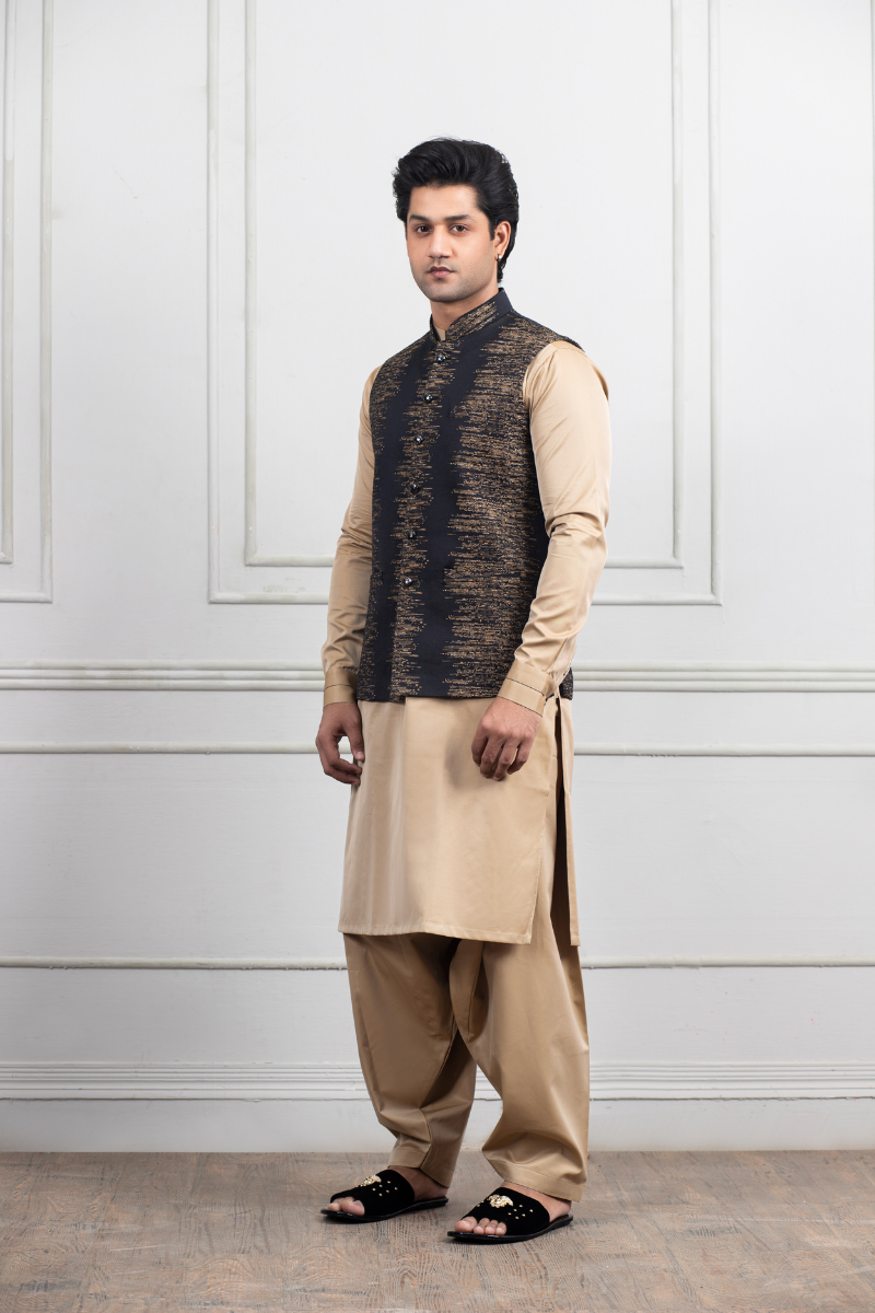 Black Self Embroided Waistcoat