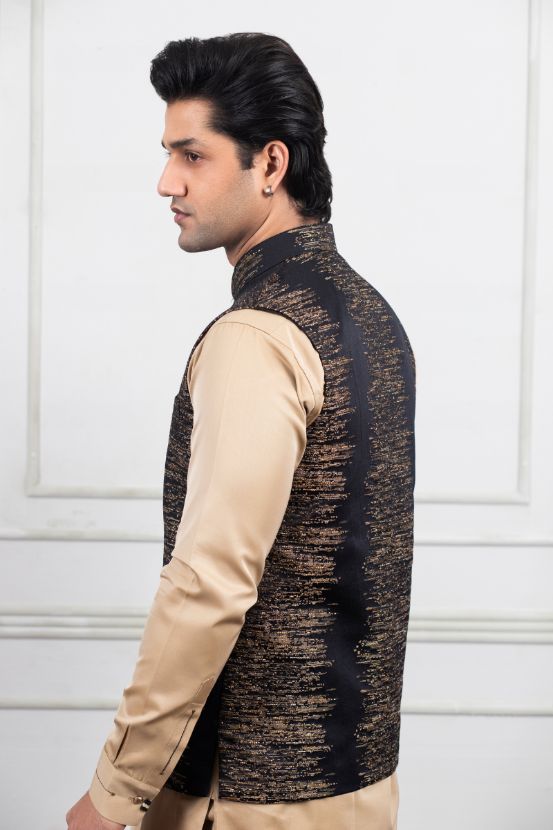 Black Self Embroided Waistcoat