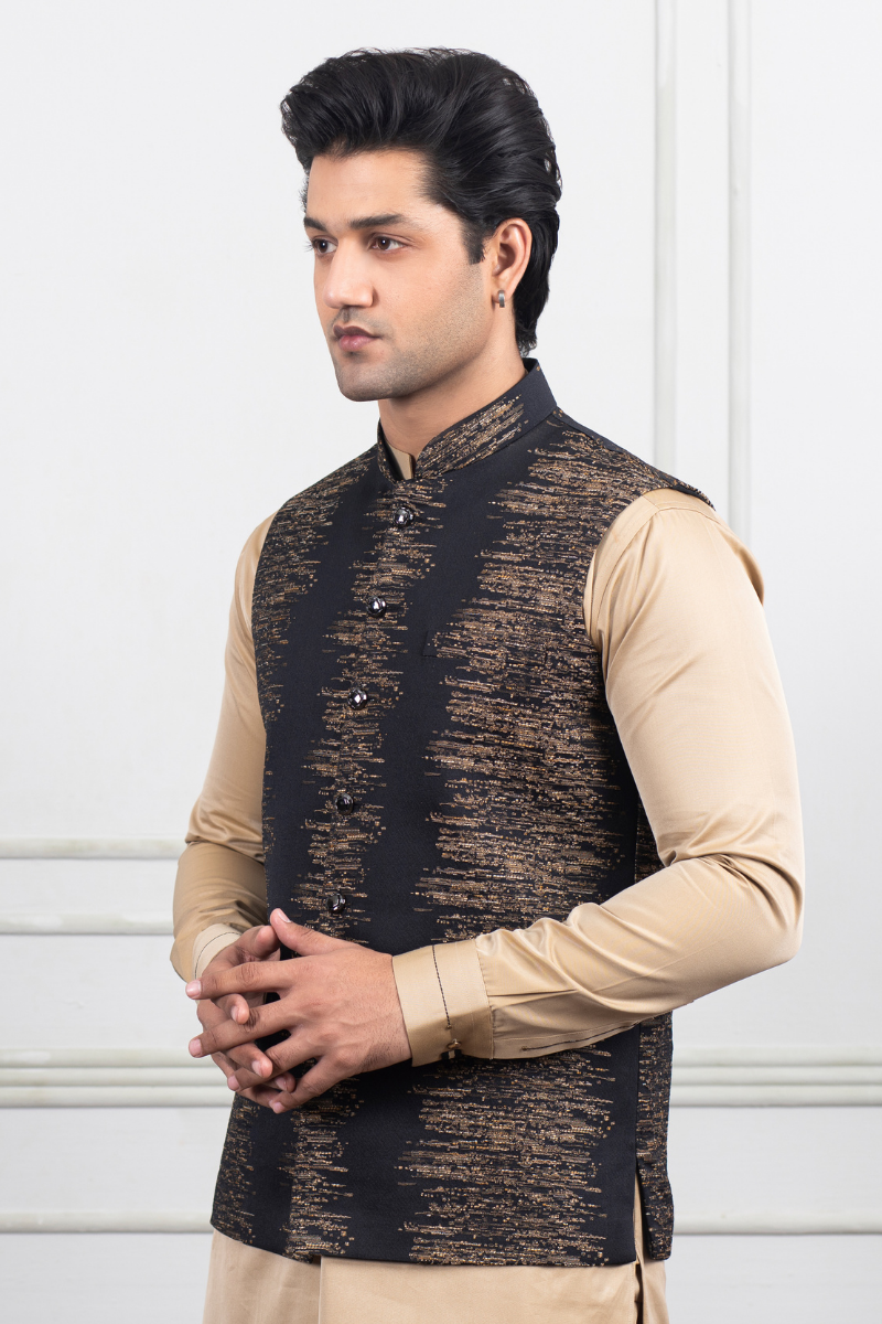 Black Self Embroided Waistcoat