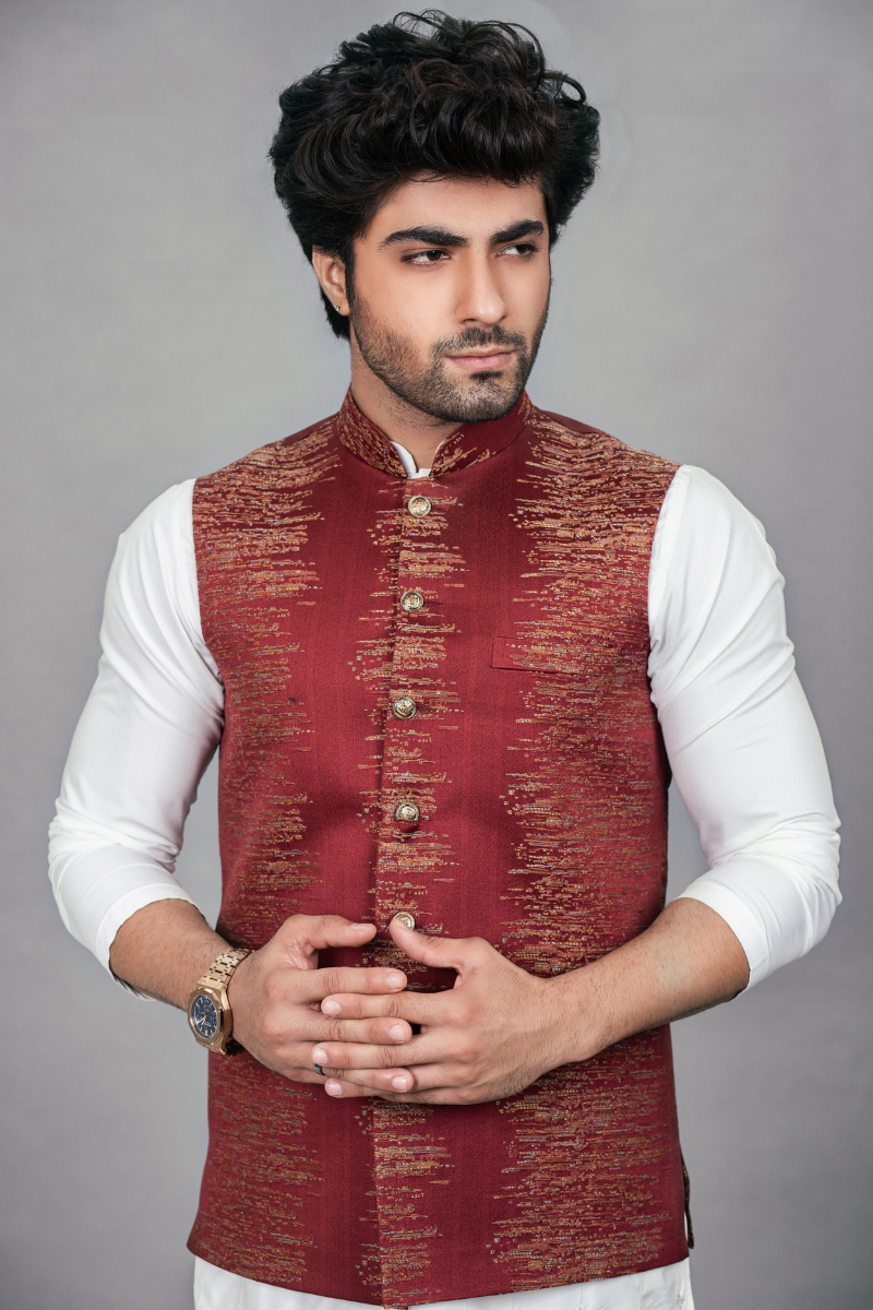 Marhoon Self Embroided Waistcoat