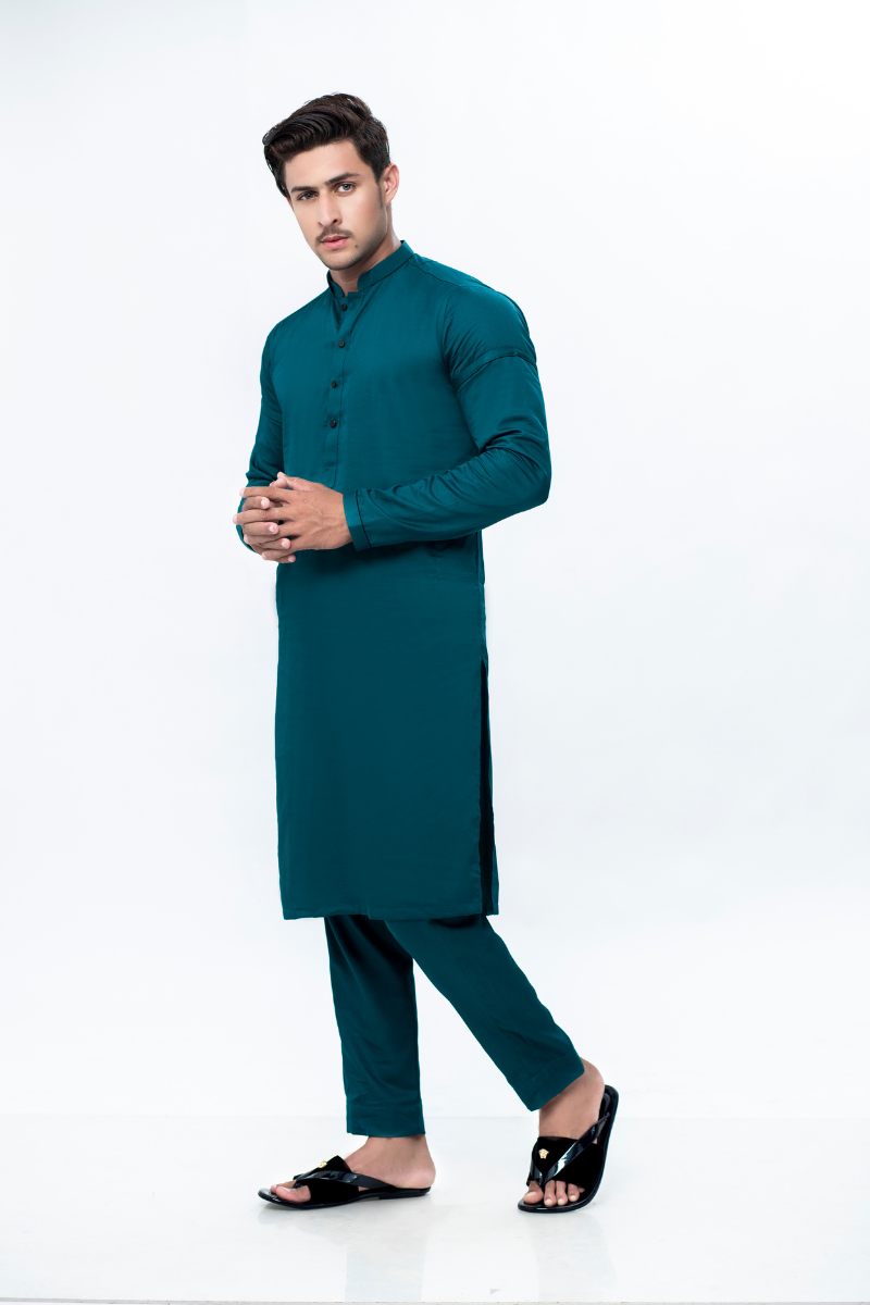 Prezzo Sea Green Shiny Cotton Kurta Pajama