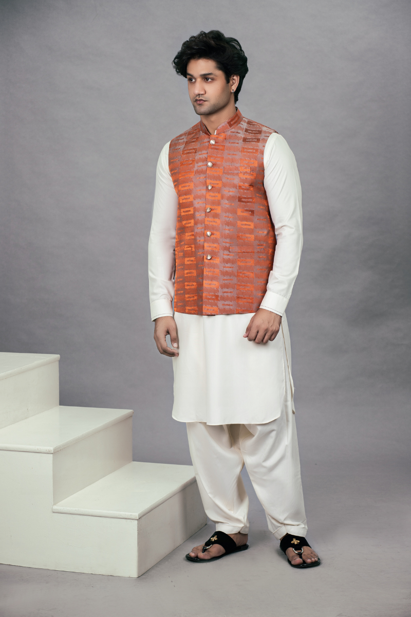 Orange Crinkle Waistcoat