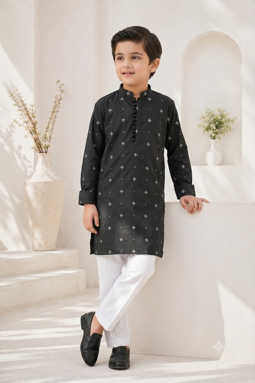 Black White Embroidered