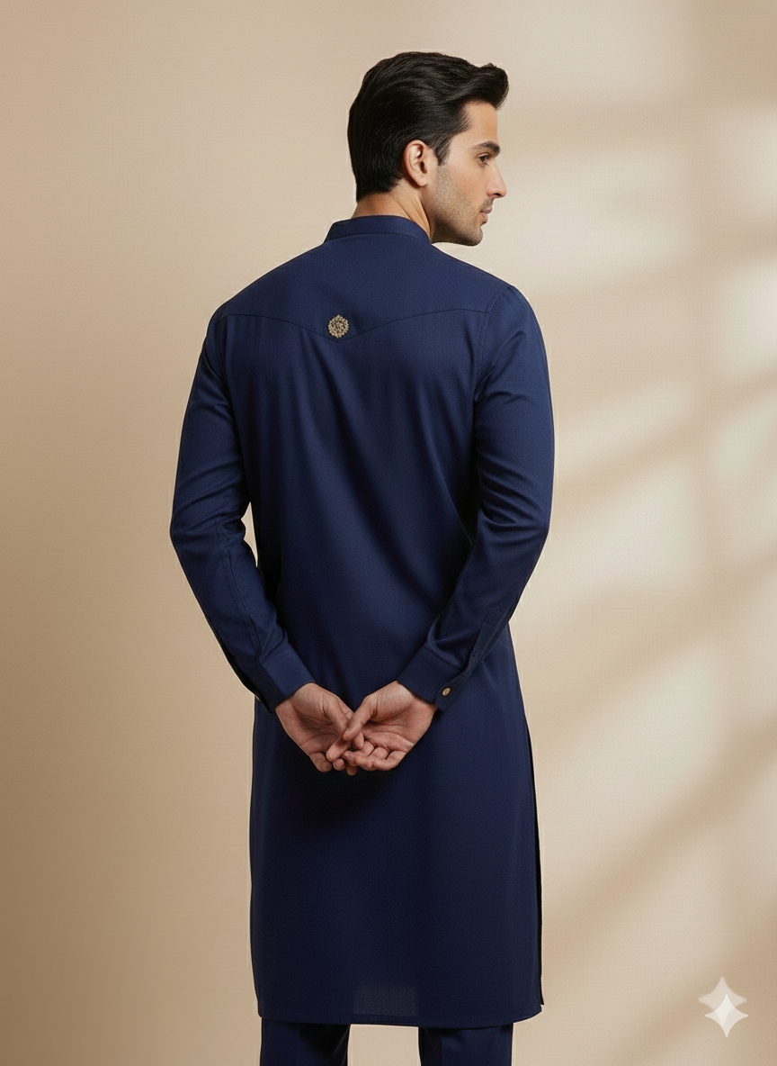 Linear Navy Elegance Kurta Pajama