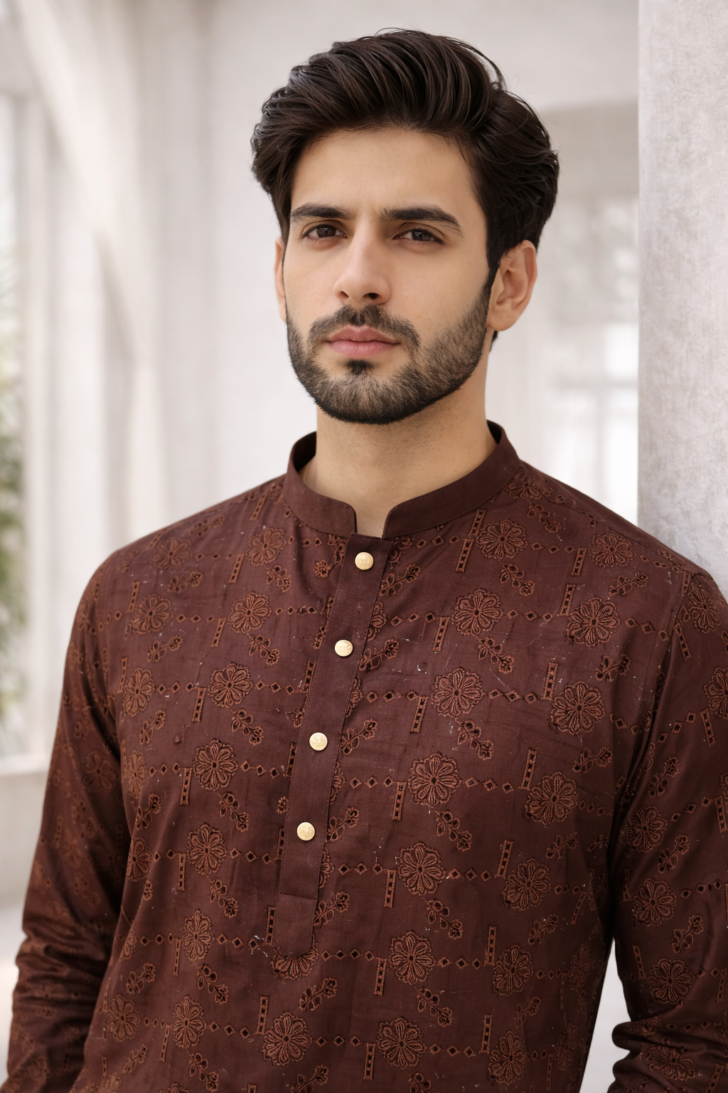 Zarrar Brown Embroidered Kurta Pajama