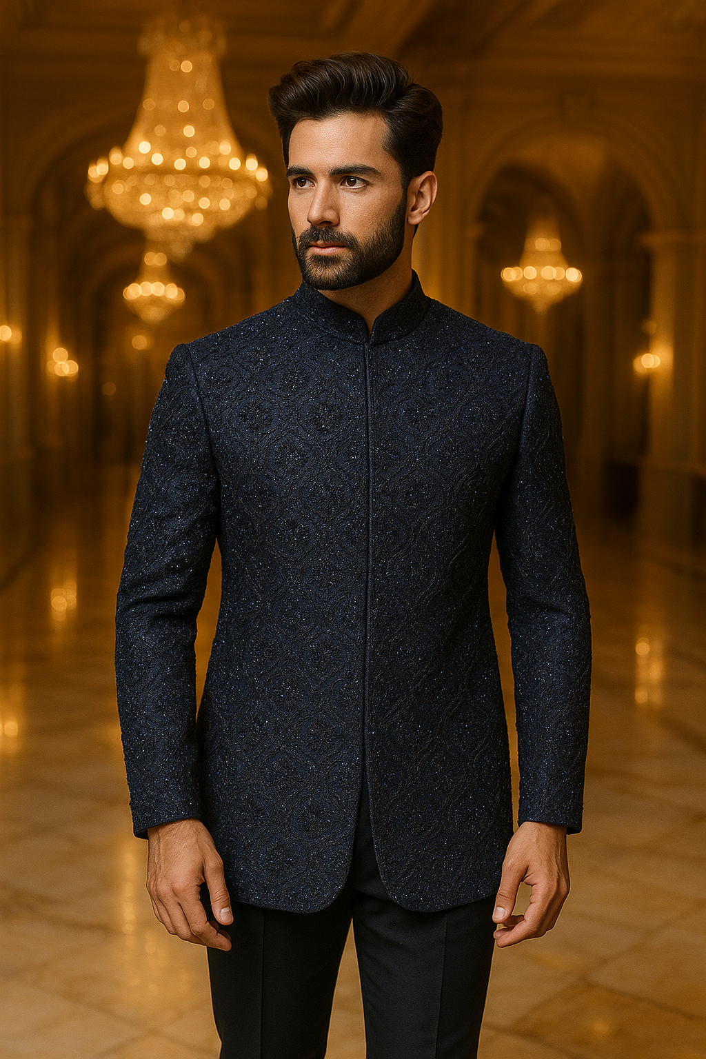Blue Hand Embroided Princecoat