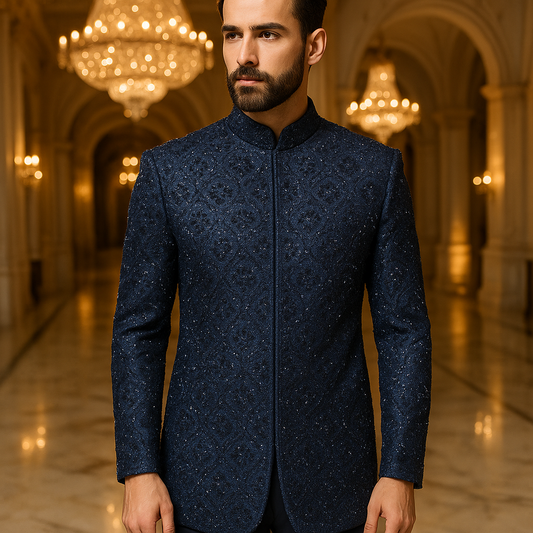 Blue Hand Embroided Princecoat