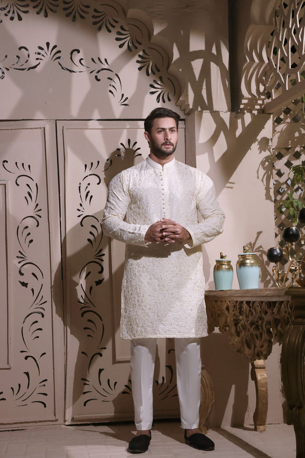Cream Embroidered Kurta