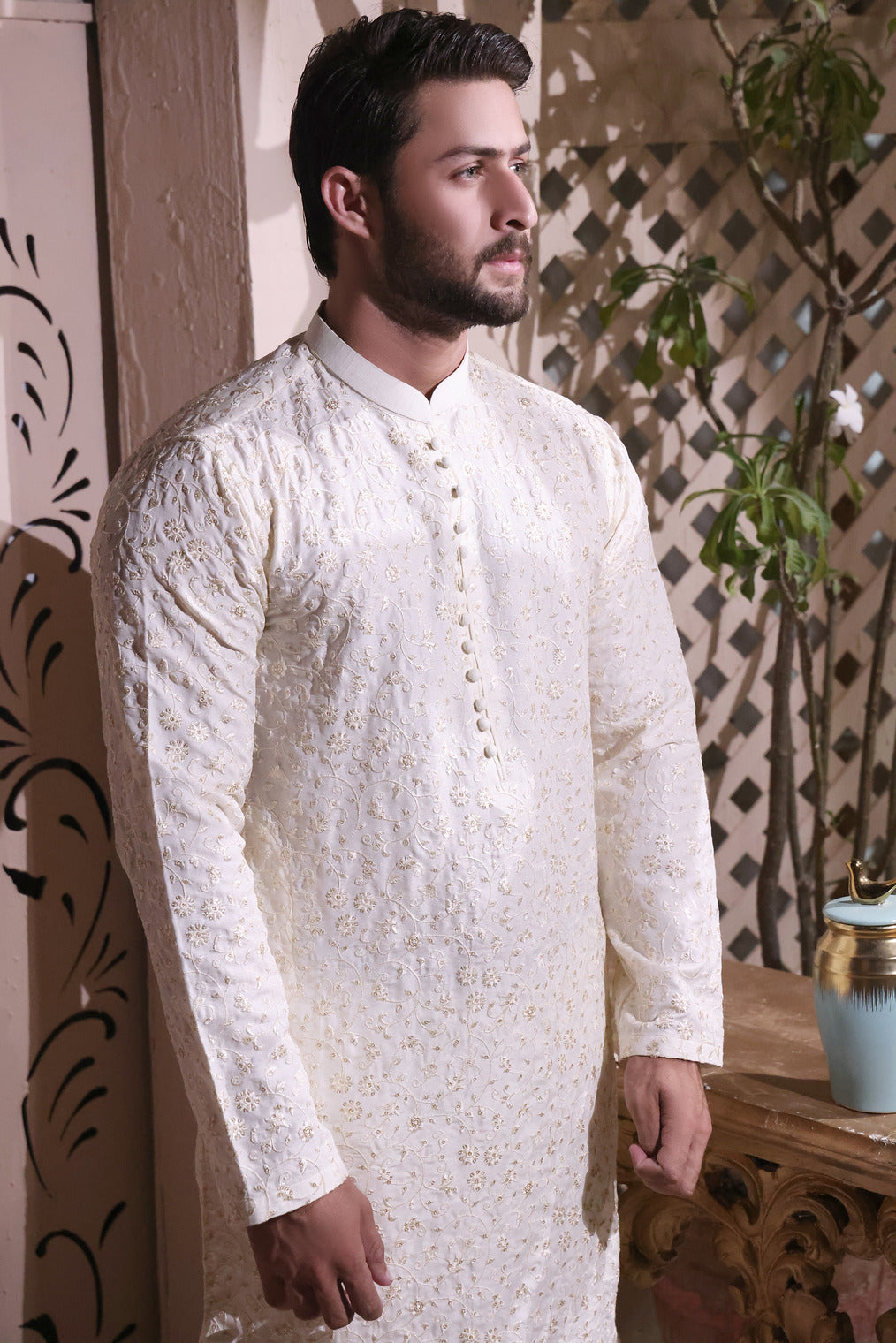 Cream Embroidered Kurta