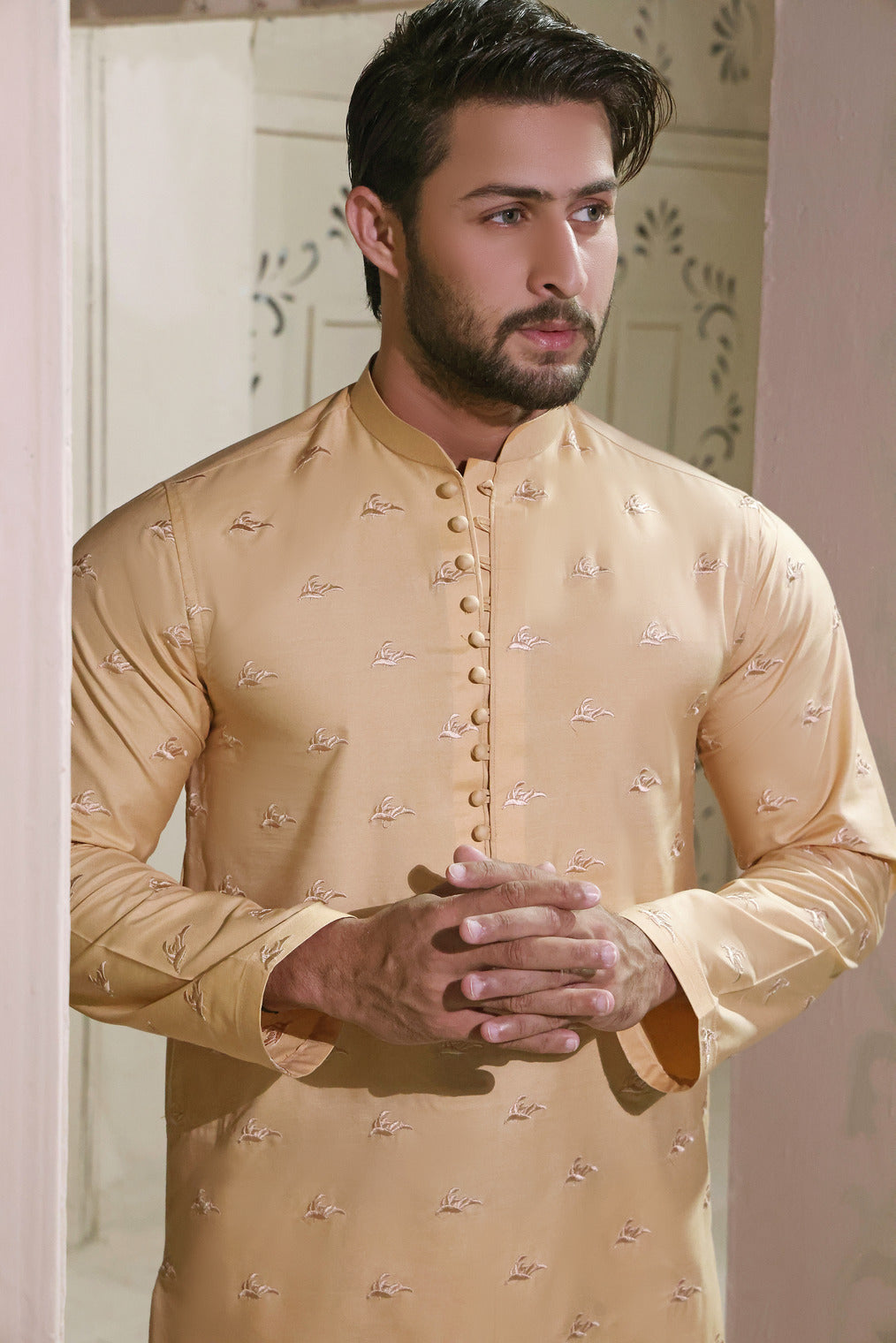 Peach Embroidered Kurta