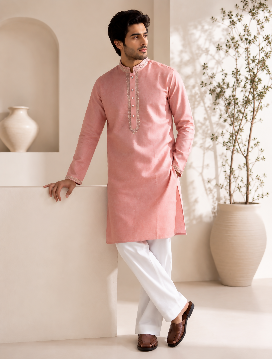 Pink Emb Kurta Set