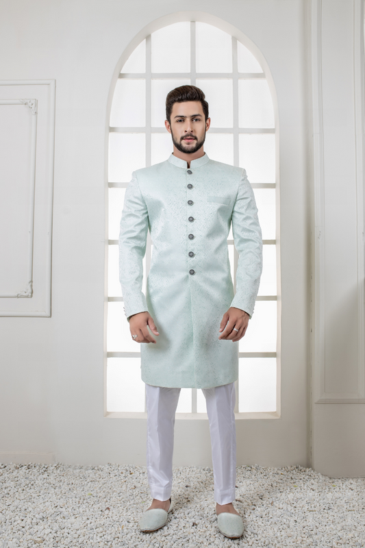 Al Aris Plain Fancy Sea Green Sherwani