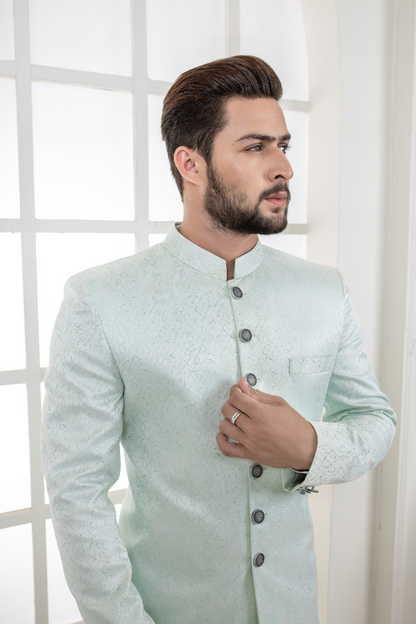 Al Aris Plain Fancy Sea Green Sherwani