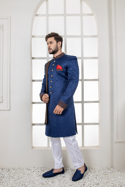Al Aris Plain Fancy Blue Sherwani
