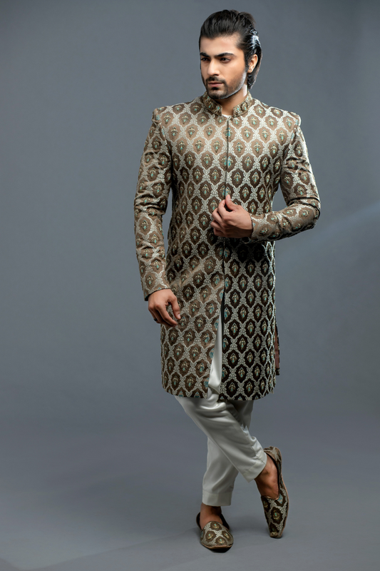 Exquisite Men’s Grey Hand Embroided Sherwani