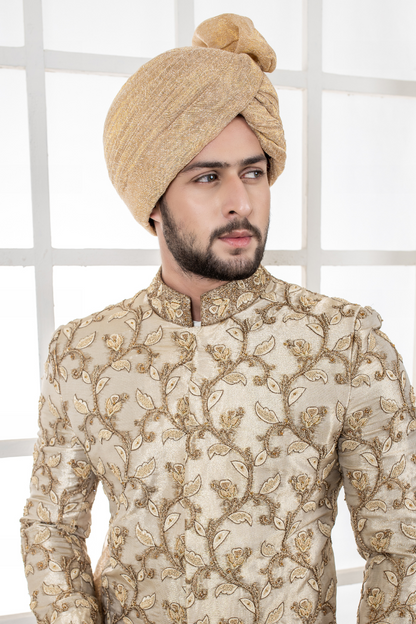 Al Aris Khaki Embroided Sherwani