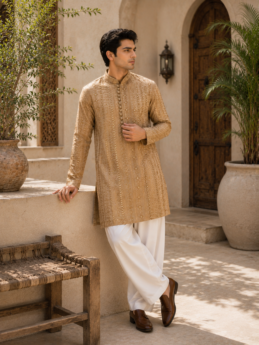 Camel Embroided Stripe