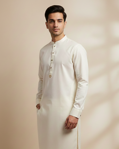 Linear Cream Elegance Kurta Pajama
