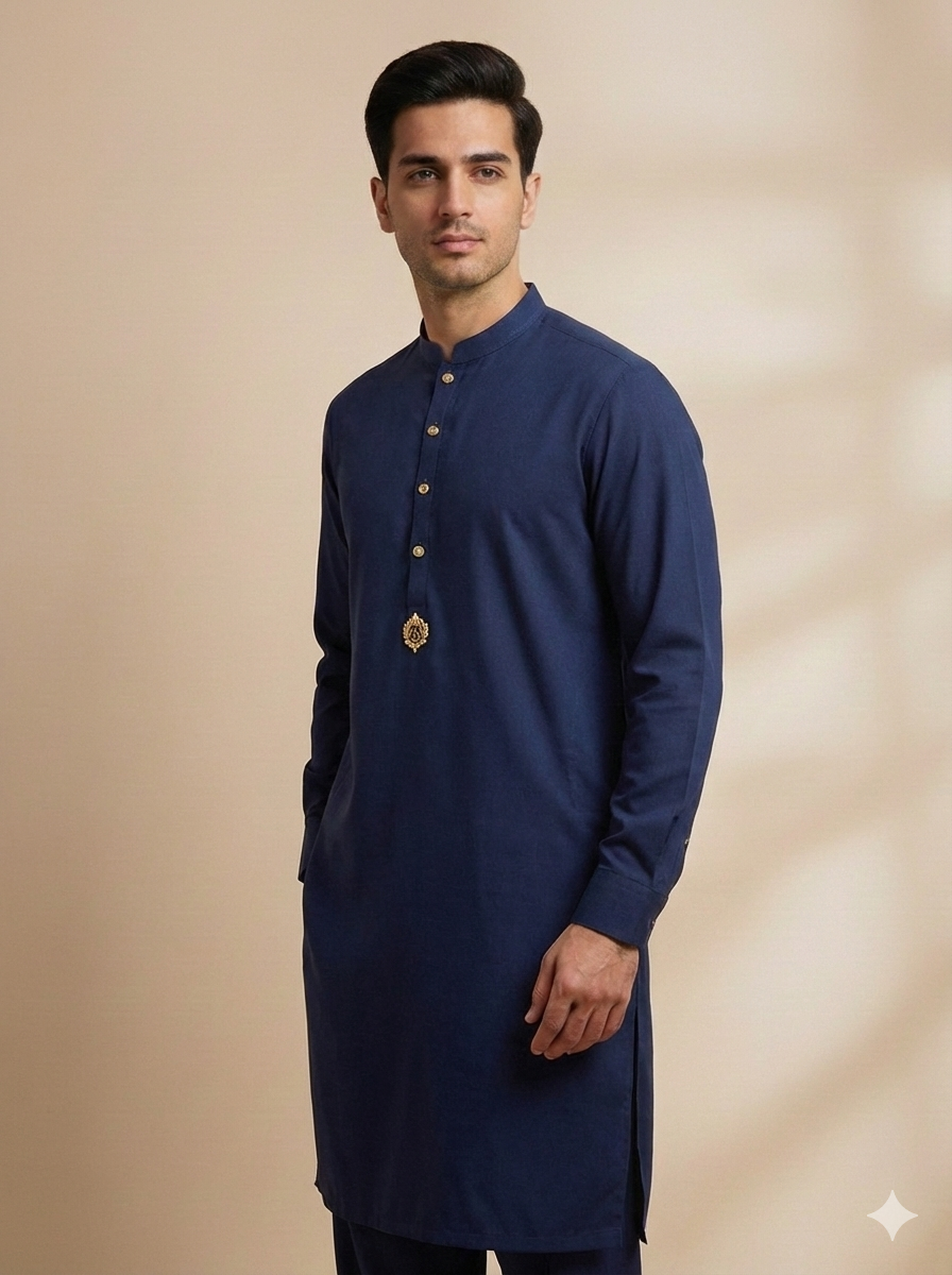 Linear Navy Elegance Kurta Pajama