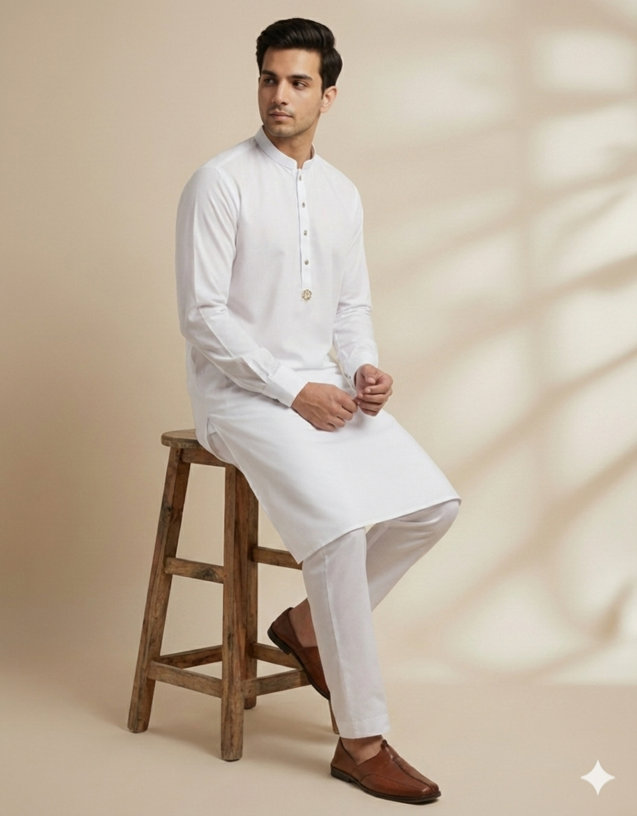 Linear white Elegance Kurta Pajama